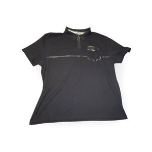 Benjamin‎ Black Men's Black 4X Polo Shirt Quarter Zip Leather Pocket Accents